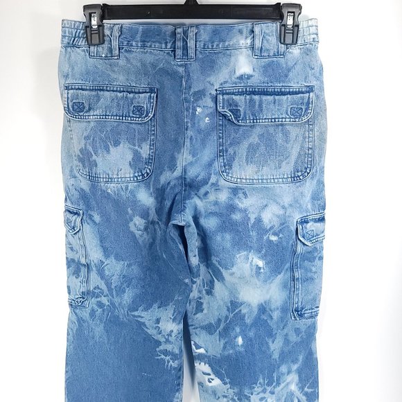 Scandia Woods Denim Cargo Utility Jeans 32S Blue Cotton Distressed Destroyed - Picture 3 of 8